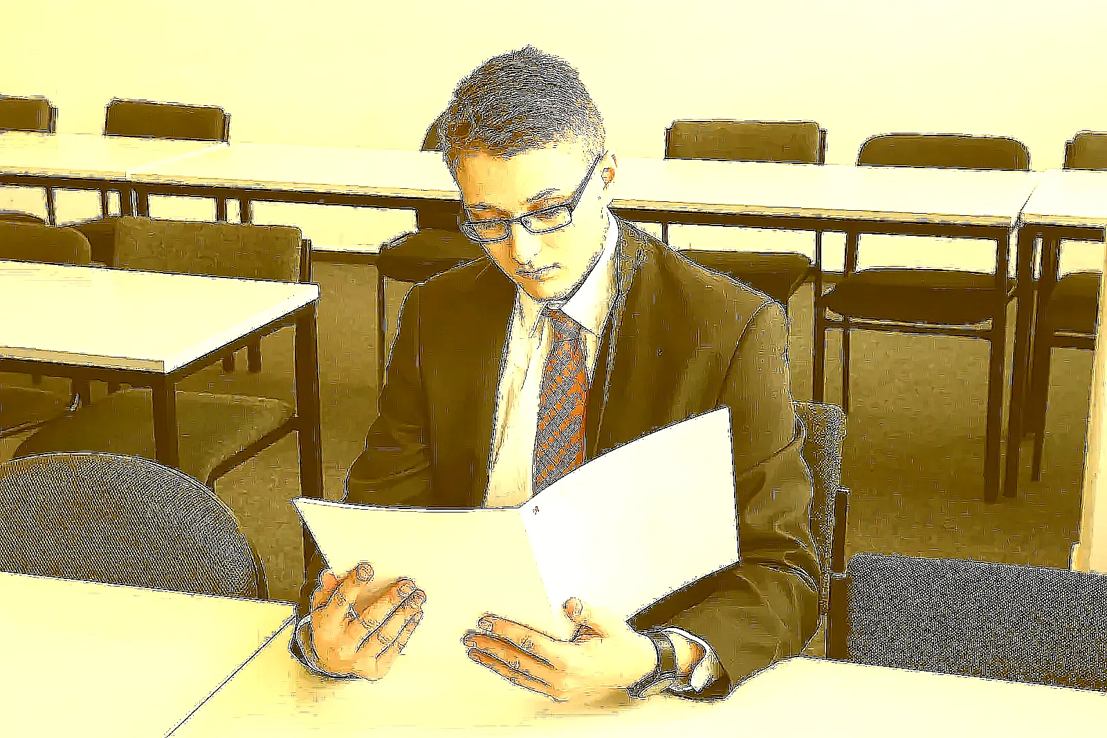 A hiring manager reading a printed cover letter alongside a resume.